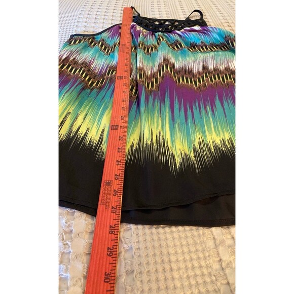 Bisou Bisou Blouse Size Large Top Purple Green Silky Feel Sleeveless Woven Neck - Picture 9 of 10